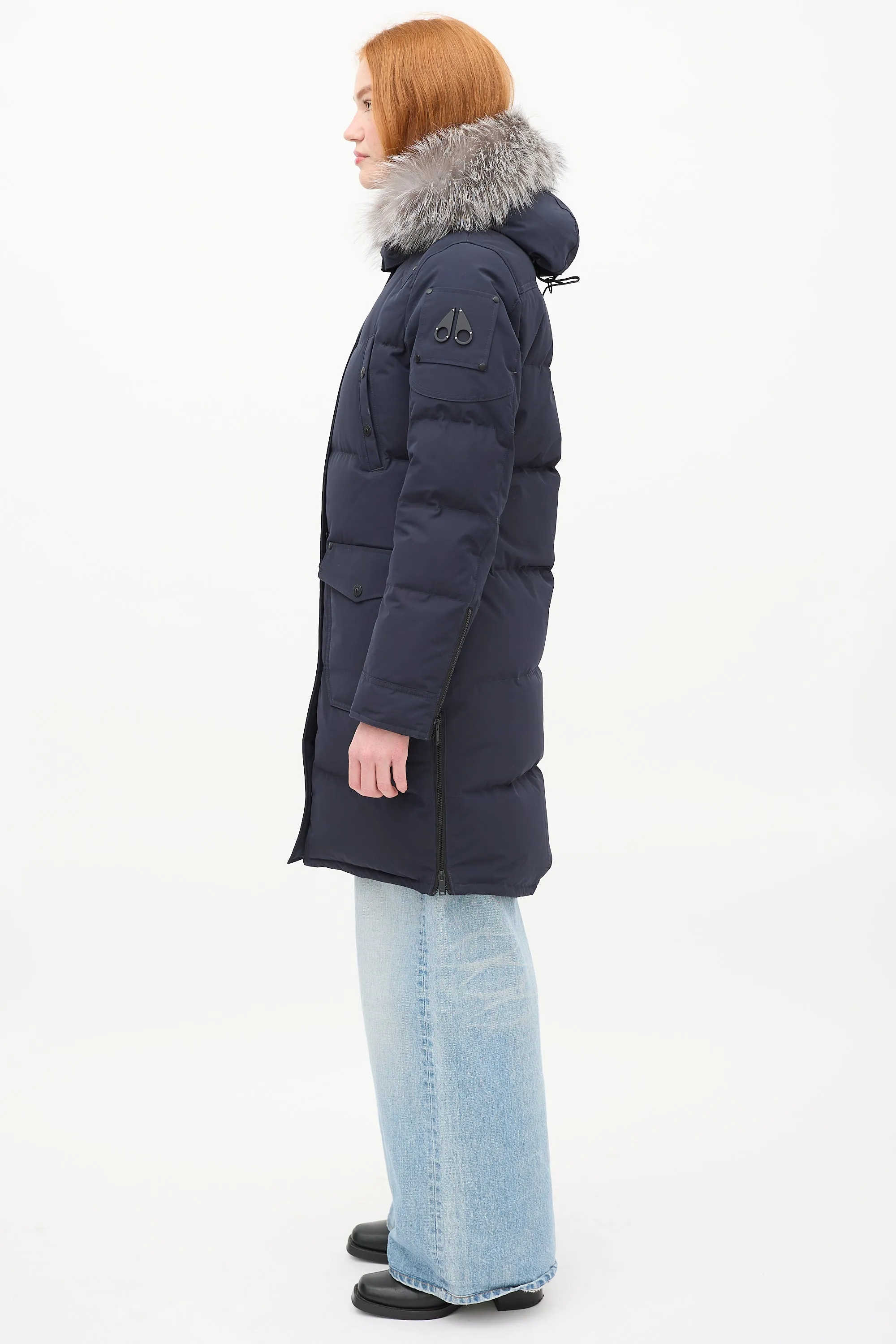 Navy Causapscal Down & Fur Hood Parka Coat