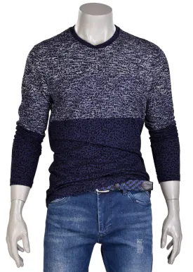 Navy Colorblock Flocked Sweater