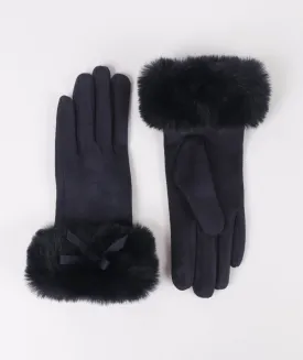 Navy Faux Suede Gloves with Faux Fur Cuffs