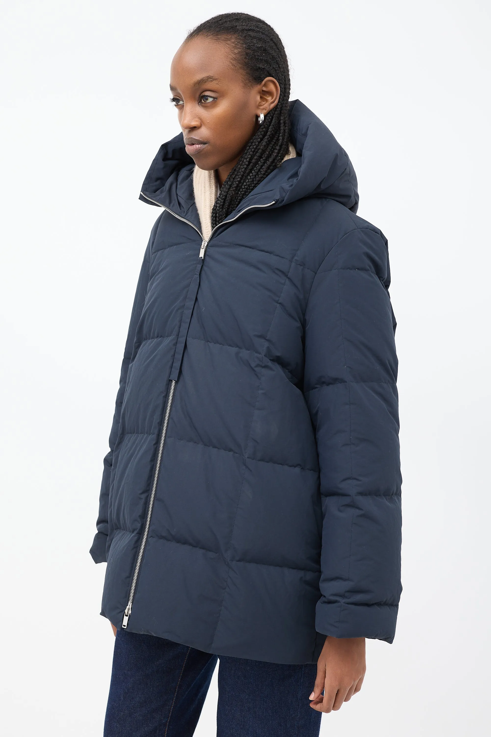 Navy Hooded Down Puffer Jacket