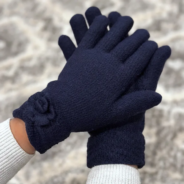 Navy Knit Fleece-Lined Gloves