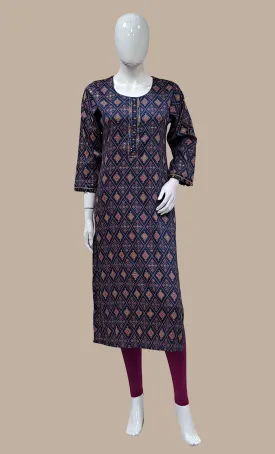 Navy Printed Kurti Top