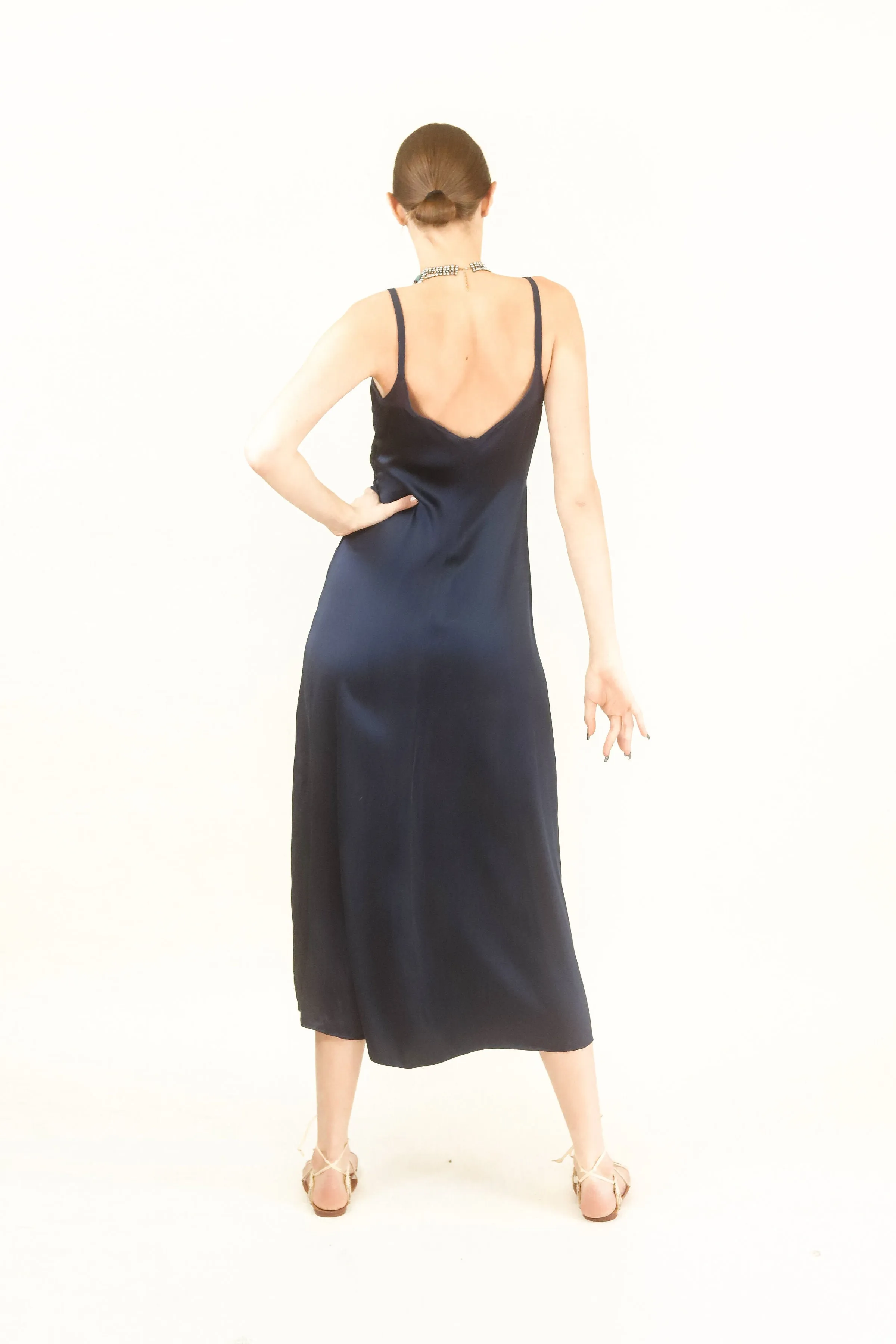 Navy Satin Slip Dress