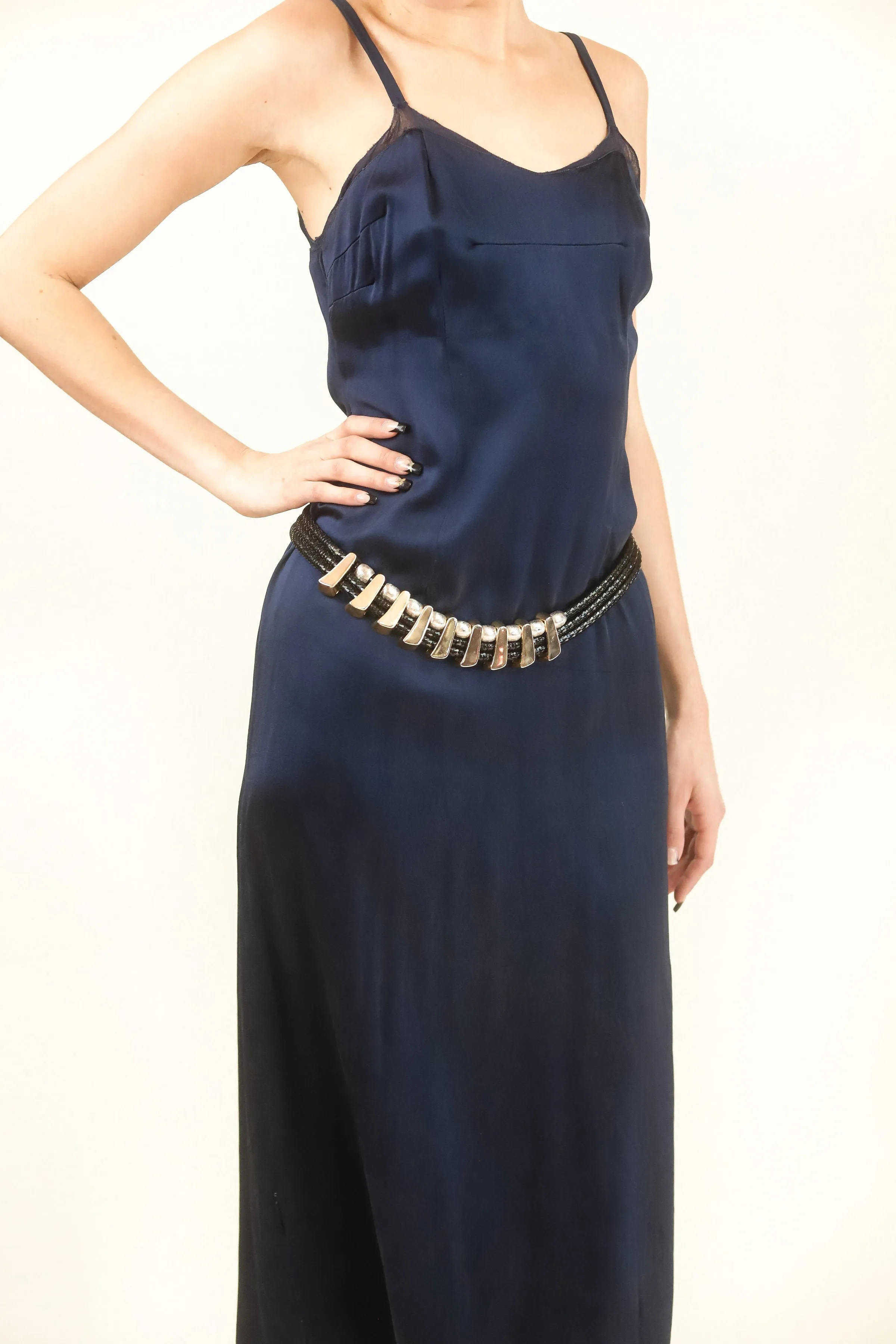 Navy Satin Slip Dress