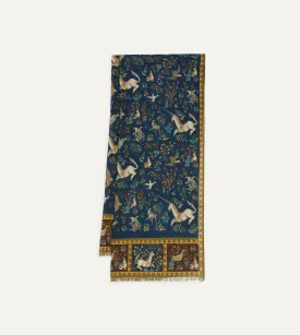 Navy Unicorn Print Wool-Silk Scarf