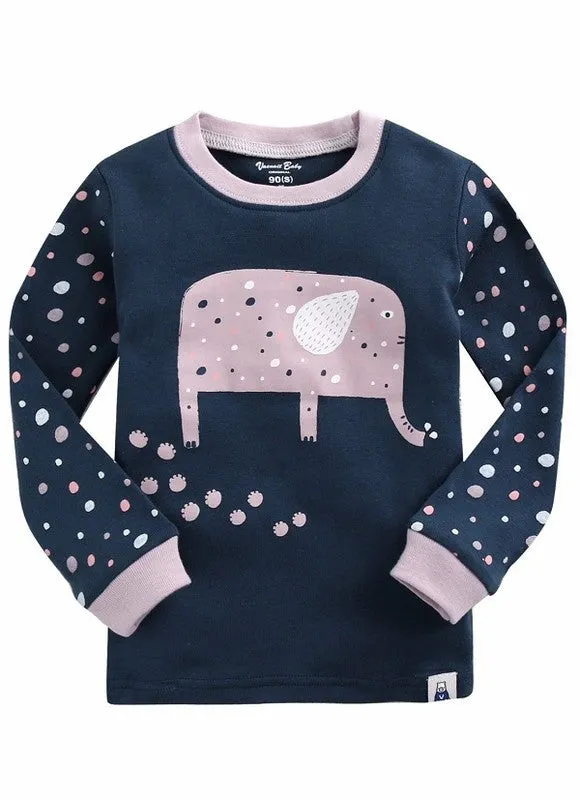 Navy Walking Elephant Long Sleeve PJs Set