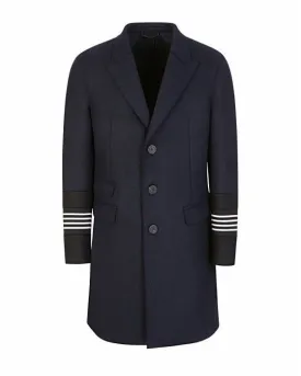 Navy Wool Stripe Cuff Overcoat