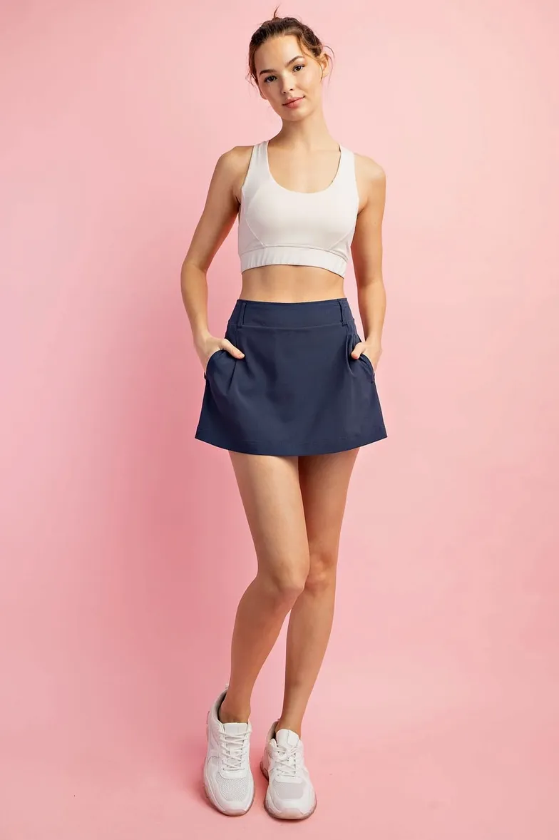 Navy Woven Athletic Skirt