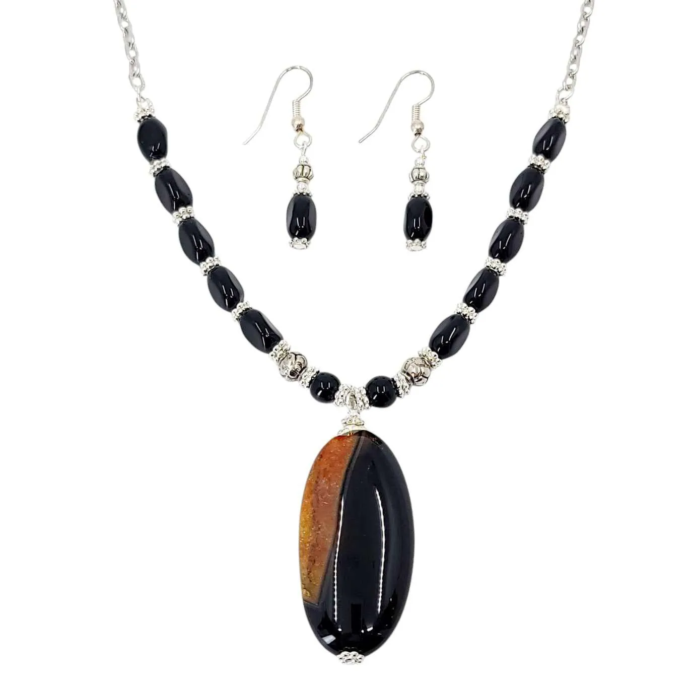 Necklace - Agate Oval Pendant (Black and Brown) by Tiny Aloha