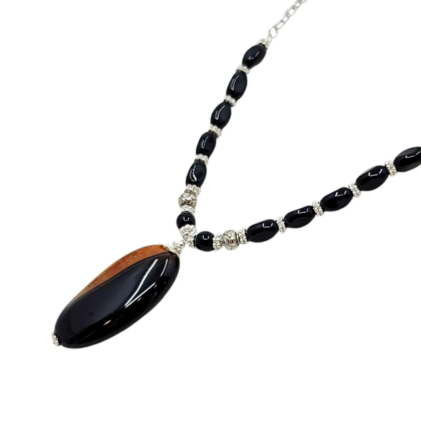 Necklace - Agate Oval Pendant (Black and Brown) by Tiny Aloha