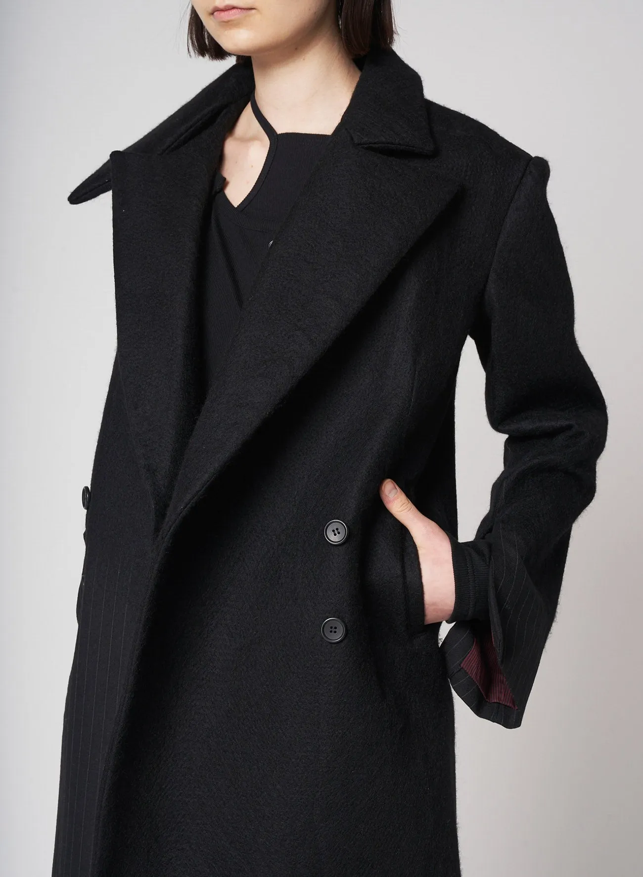 Needle Stripe Double Front Long Coat