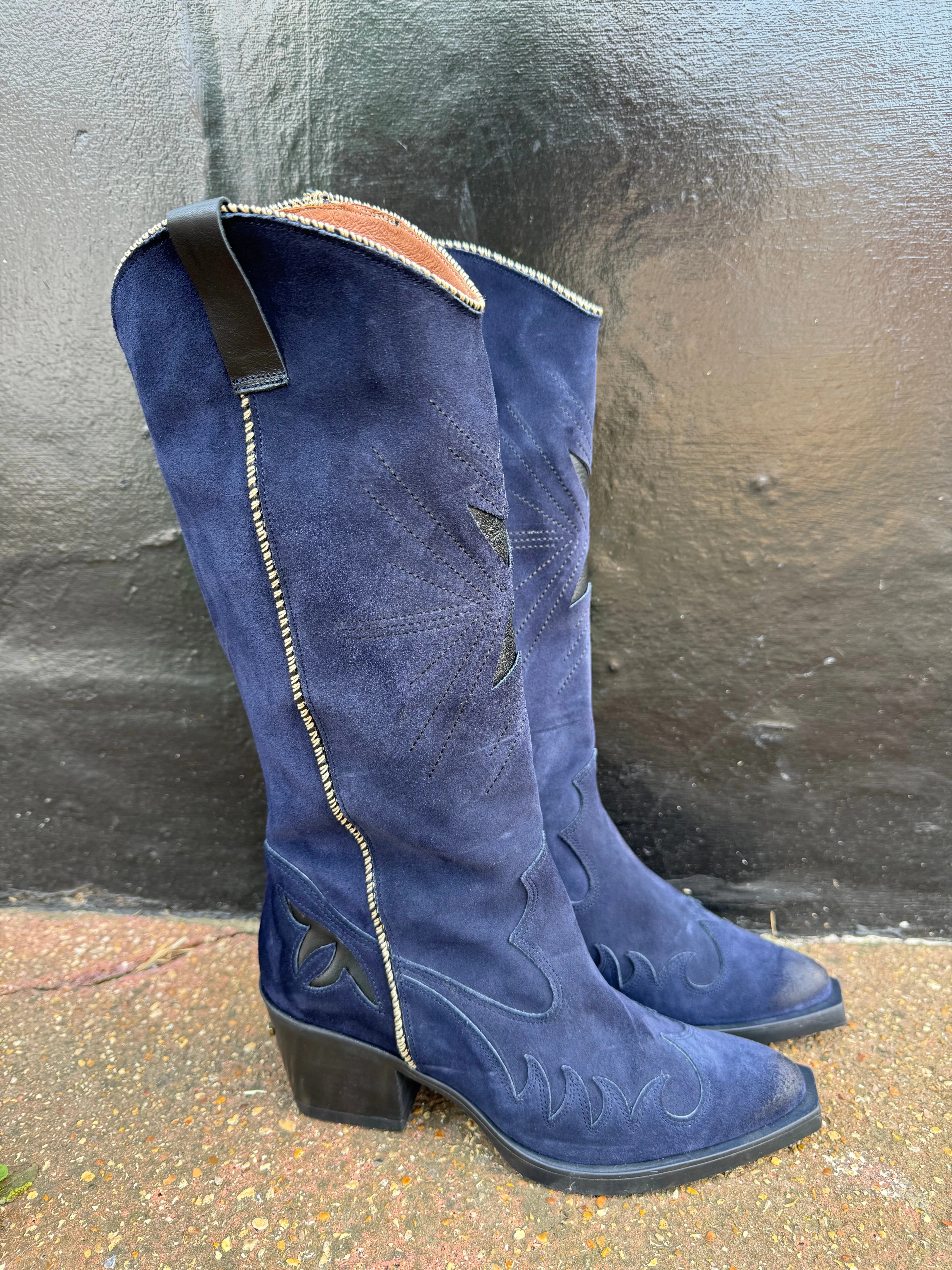 Nemonic Navy Suede Cowboy Boot