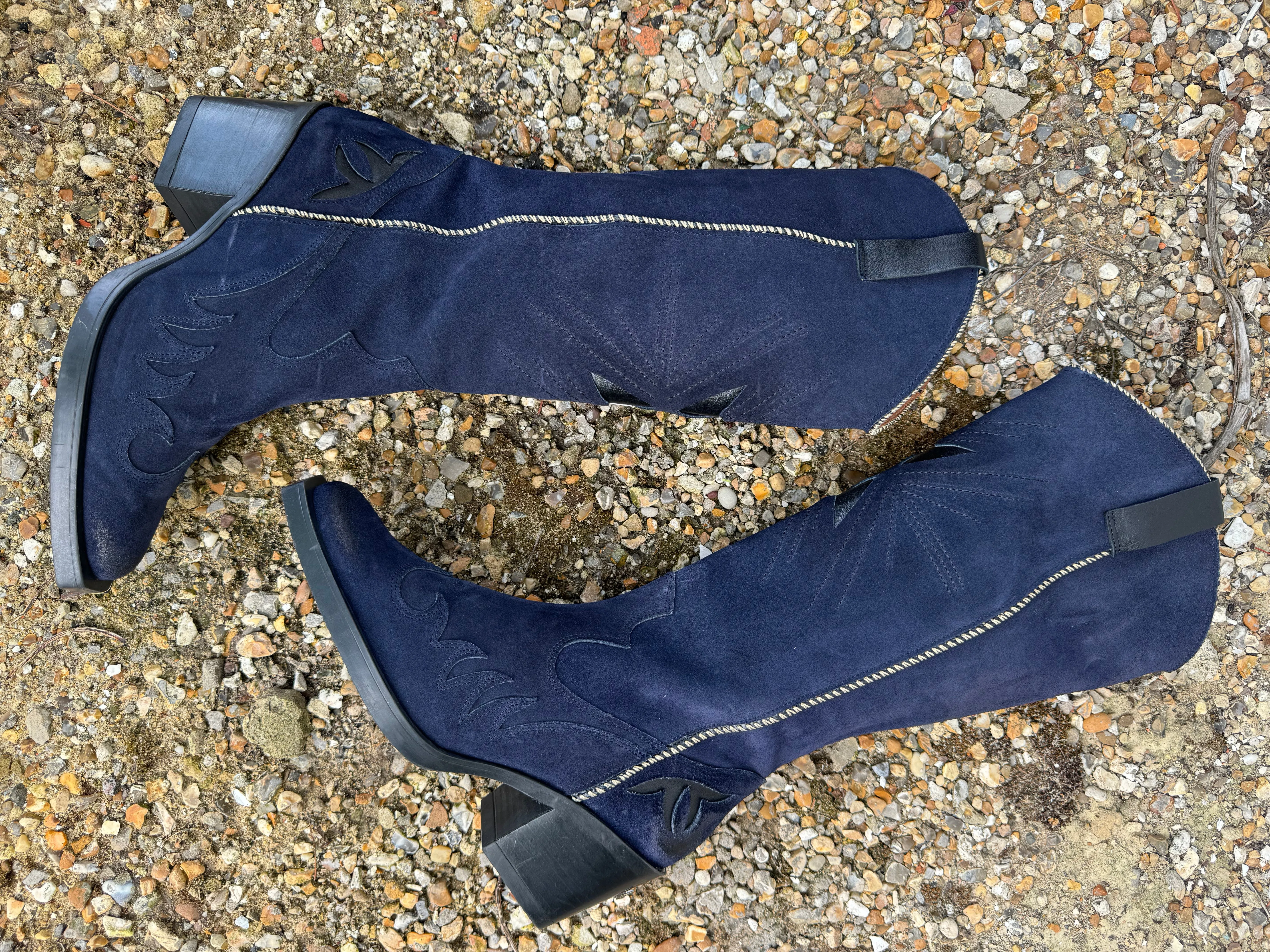 Nemonic Navy Suede Cowboy Boot