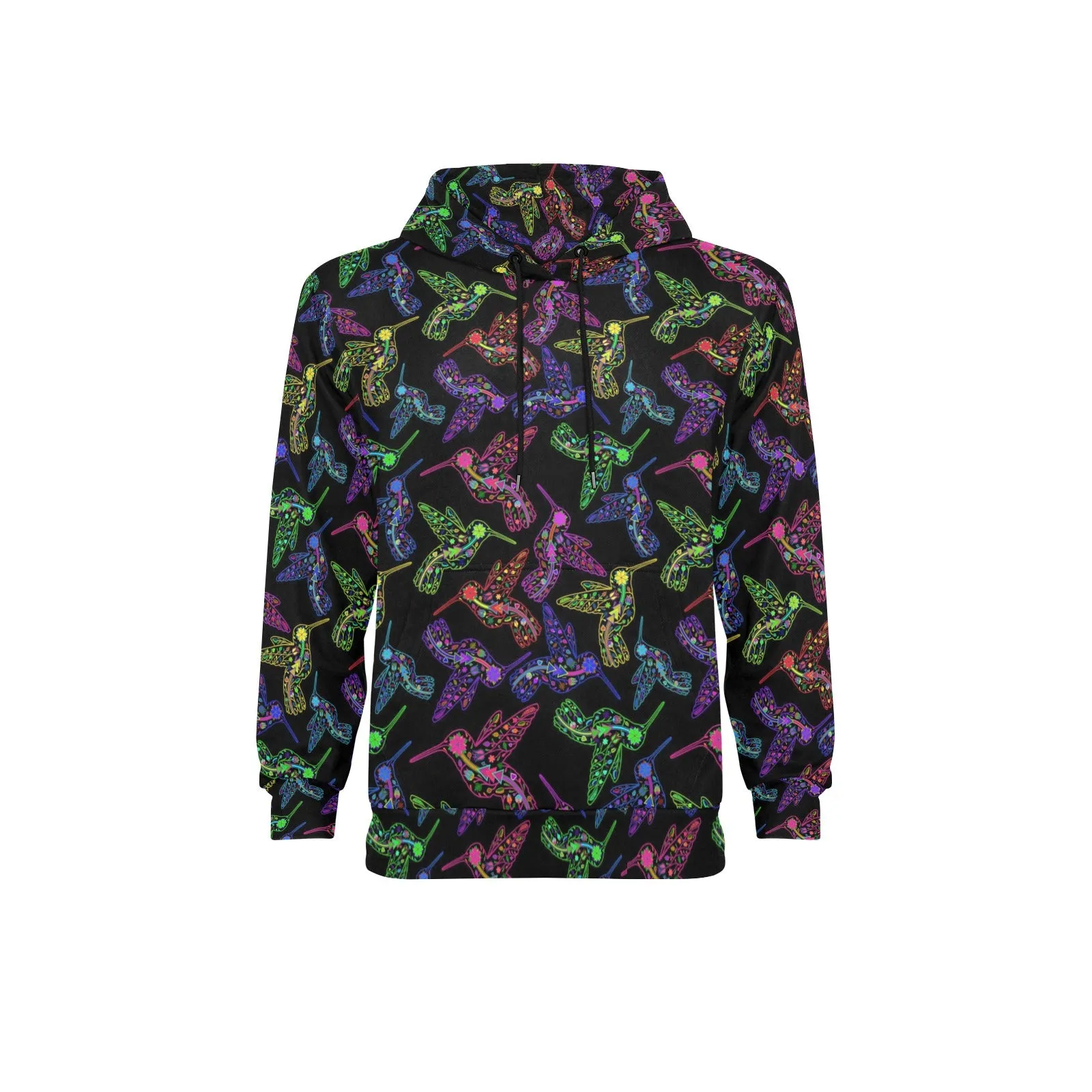 Neon Floral Hummingbirds Men's Long Sleeve Fleece Hoodie