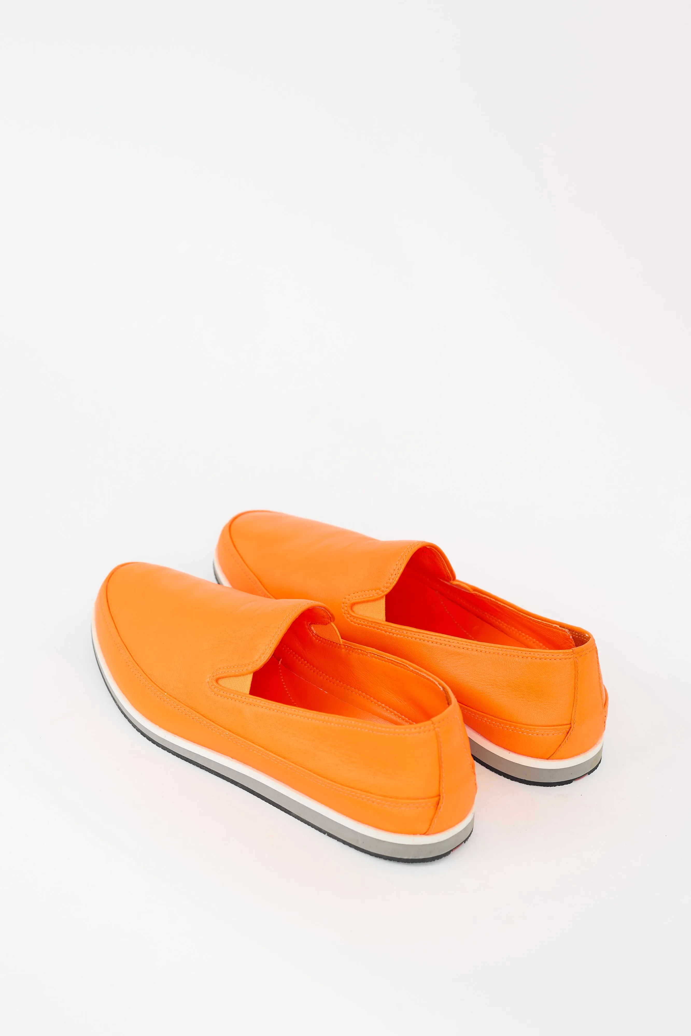 Neon Orange Leather Slip On Sneaker