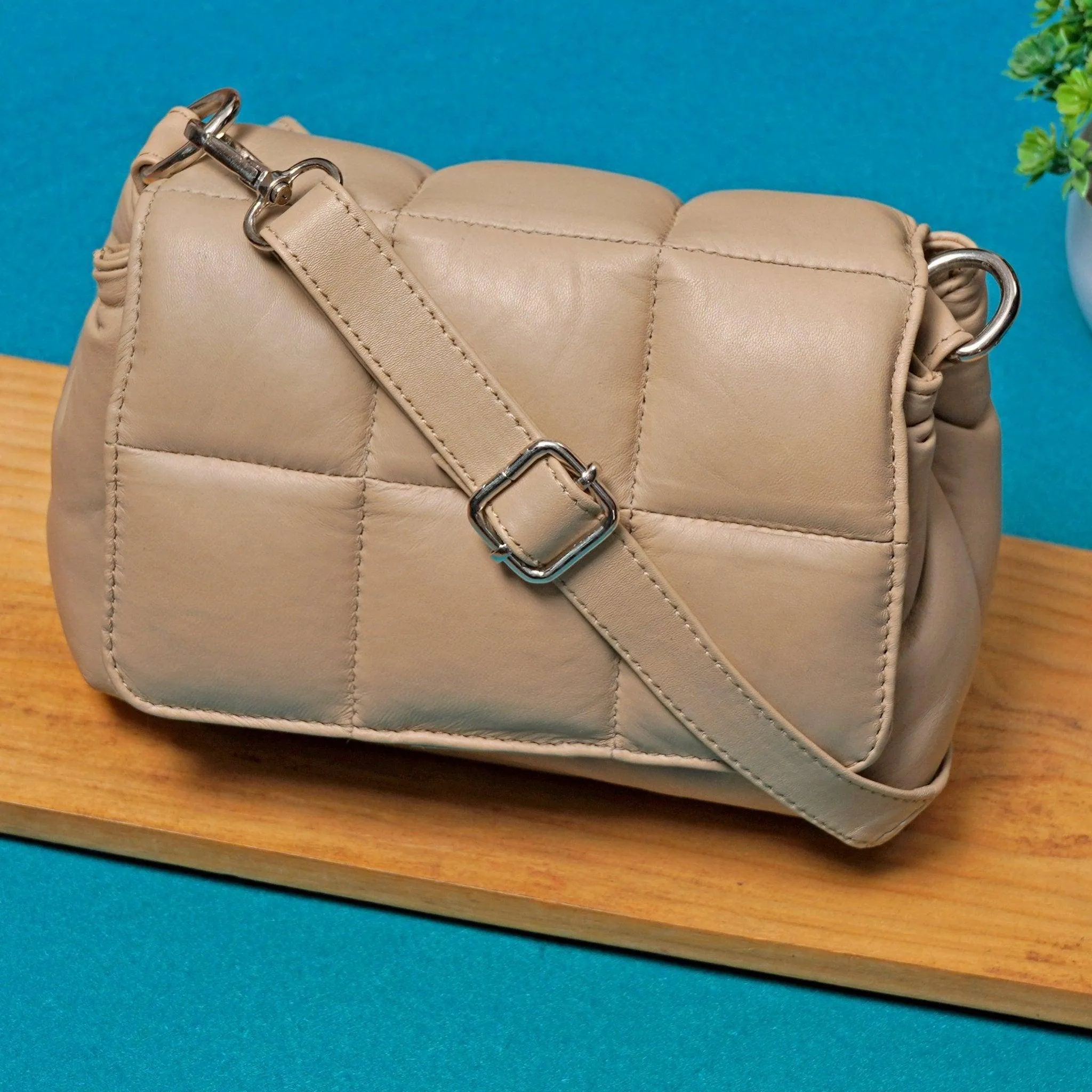 Neutral Beige Leather Cross body: Versatile Style