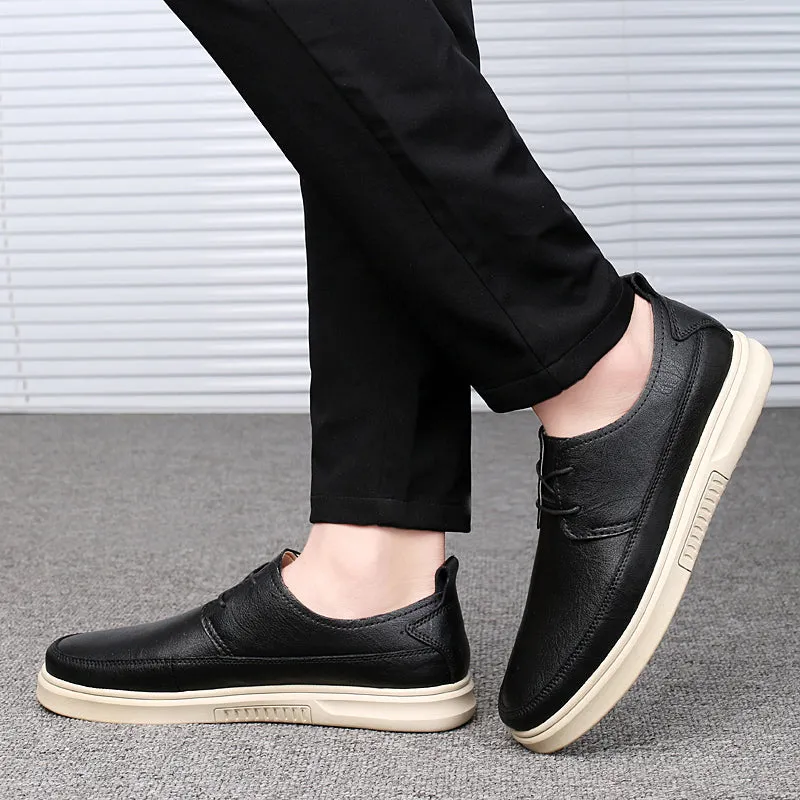 New Arrival Men Fashion Shoes Leather Black Flats Shoes For Mens Comfortable Walking Shoes Man Designer Young Casual Shoes