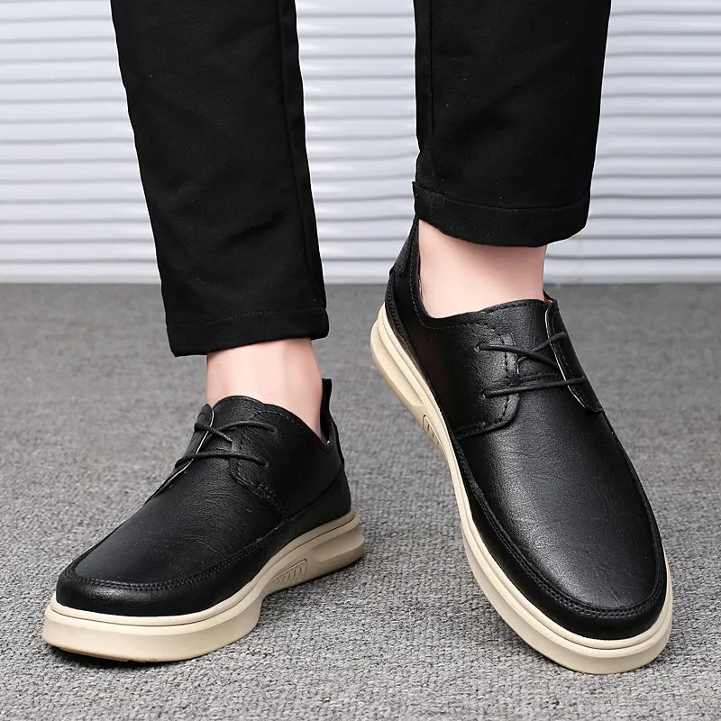 New Arrival Men Fashion Shoes Leather Black Flats Shoes For Mens Comfortable Walking Shoes Man Designer Young Casual Shoes