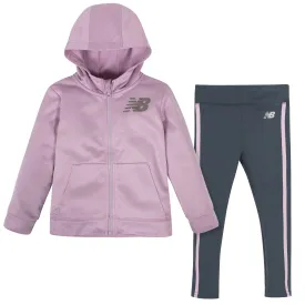 New Balance 2-Piece Girls Oxygen Pink/Thunder Fleece Hooded Jacket and Tight Set