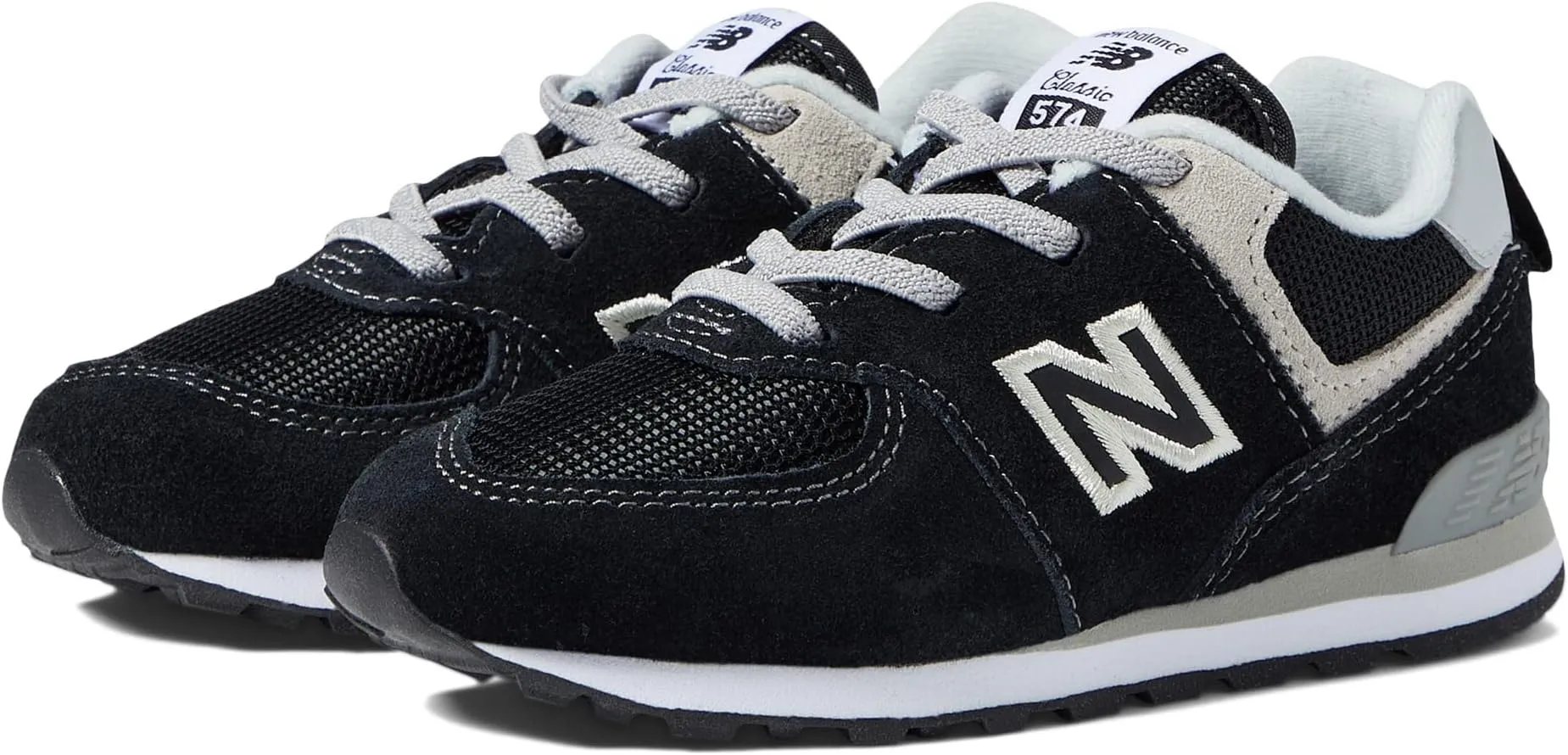 New Balance 574 Bungee Lace Sneakers, Black/White