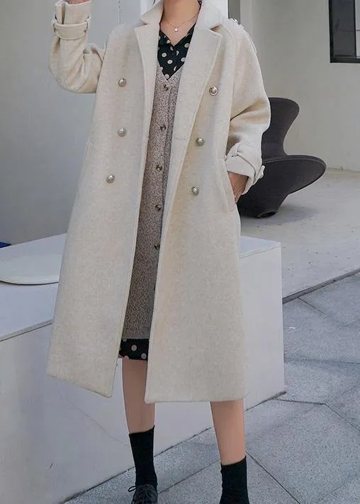 New beige woolen outwear plus size clothing maxi coat back open woolen outwear double breast