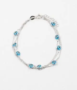 New Evil Eye Bracelet Multi-Strand Sky Blue 925 Sterling Silver Layered Luxury Jewelry - KESLEY