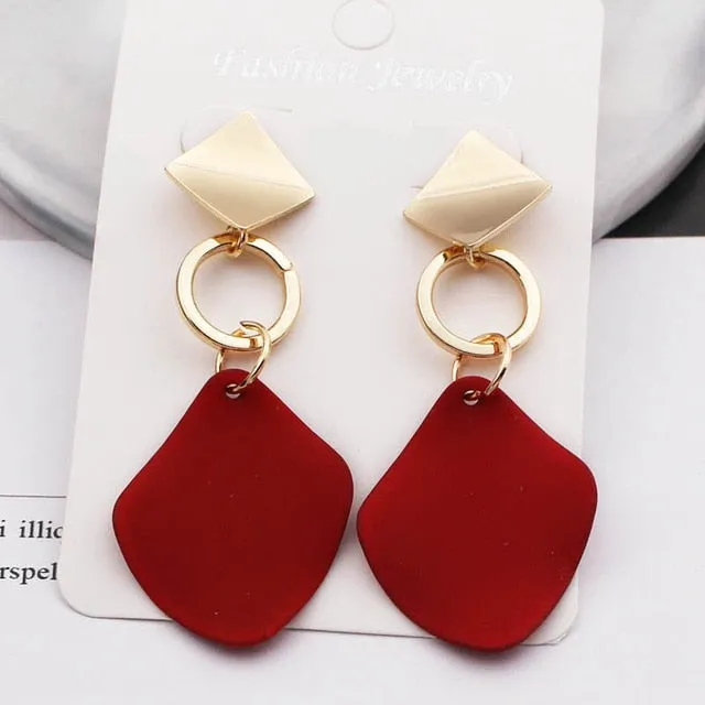 New Fashion Statement Earrings Green White Red Geometric Drop Earrings for Women Punk Metal Earring Trendy Jewelry Elegant