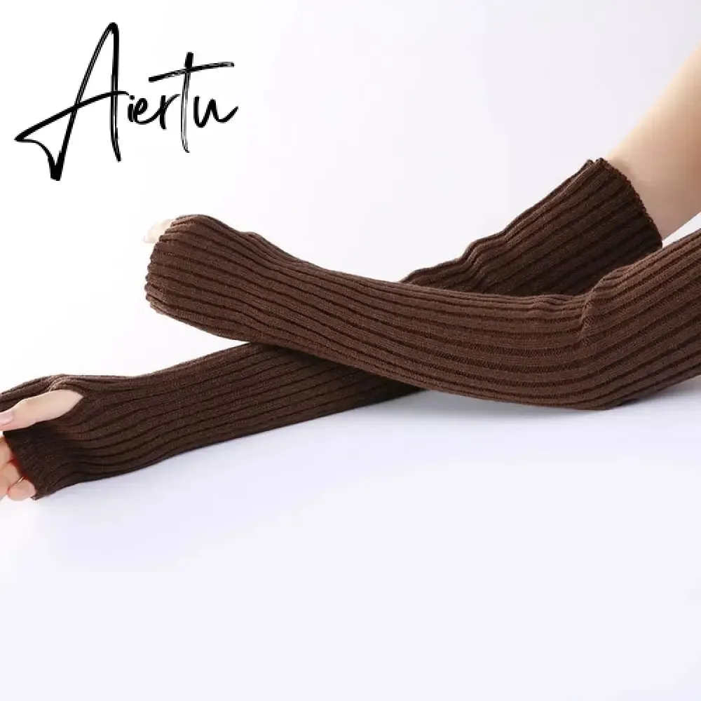 New Long Fingerless Gloves Womens Winter Warmer Knitted Arm Sleeve Fine Casual Soft Girl Goth Clothes Women Punk Gothic Gloves