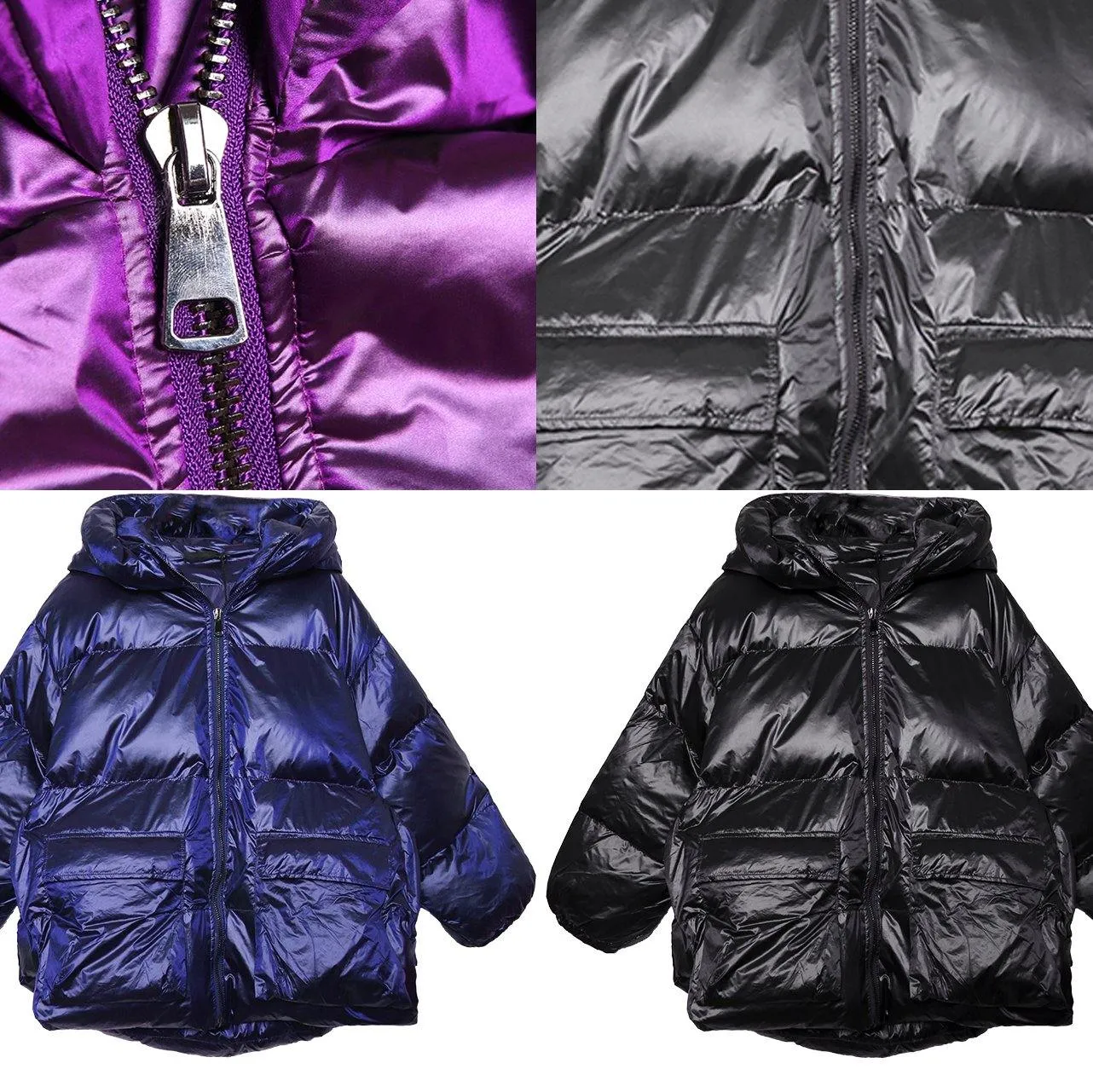 New purple Parkas for women plus size winter hooded pockets outwear