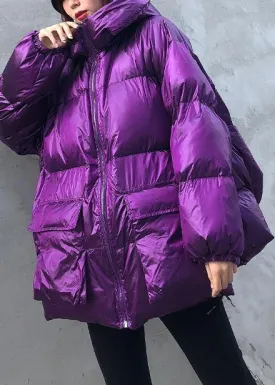 New purple Parkas for women plus size winter hooded pockets outwear