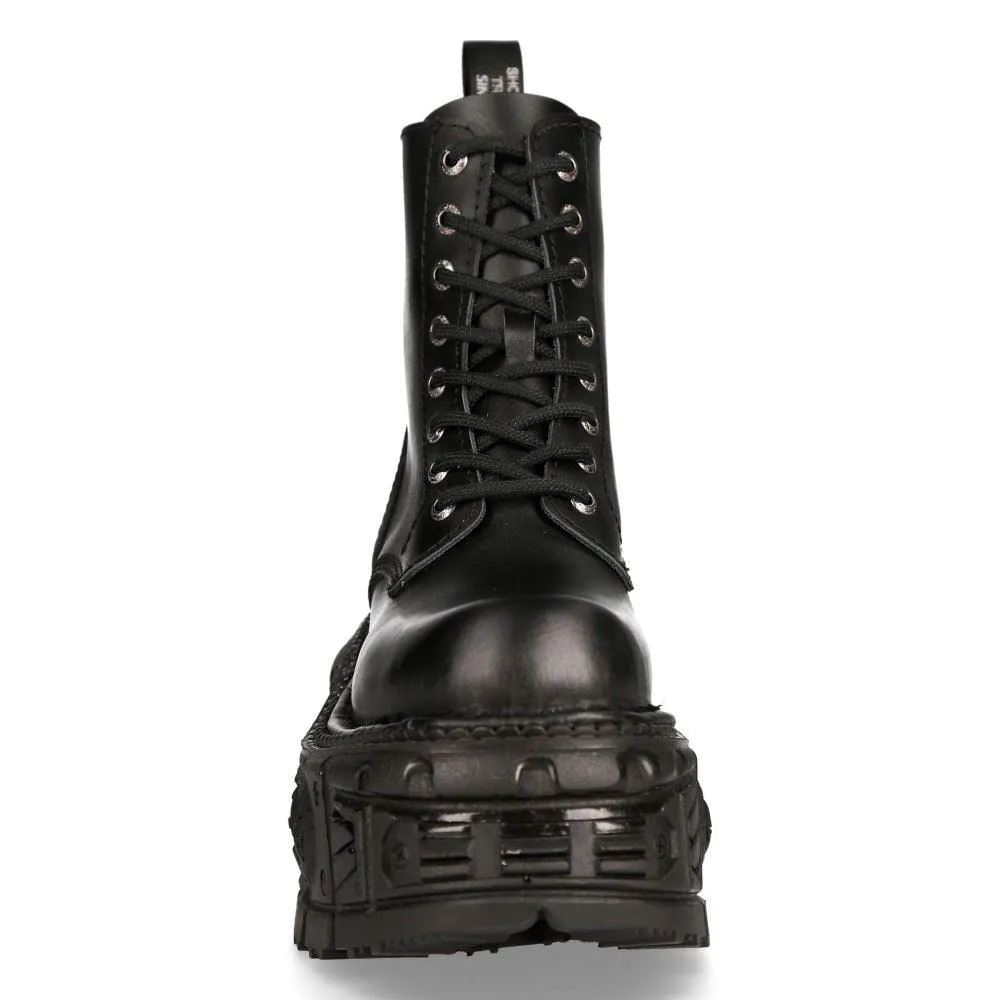 New Rock M-MILI084N-S5 Unisex Black 100% Leather Platform Military Boots