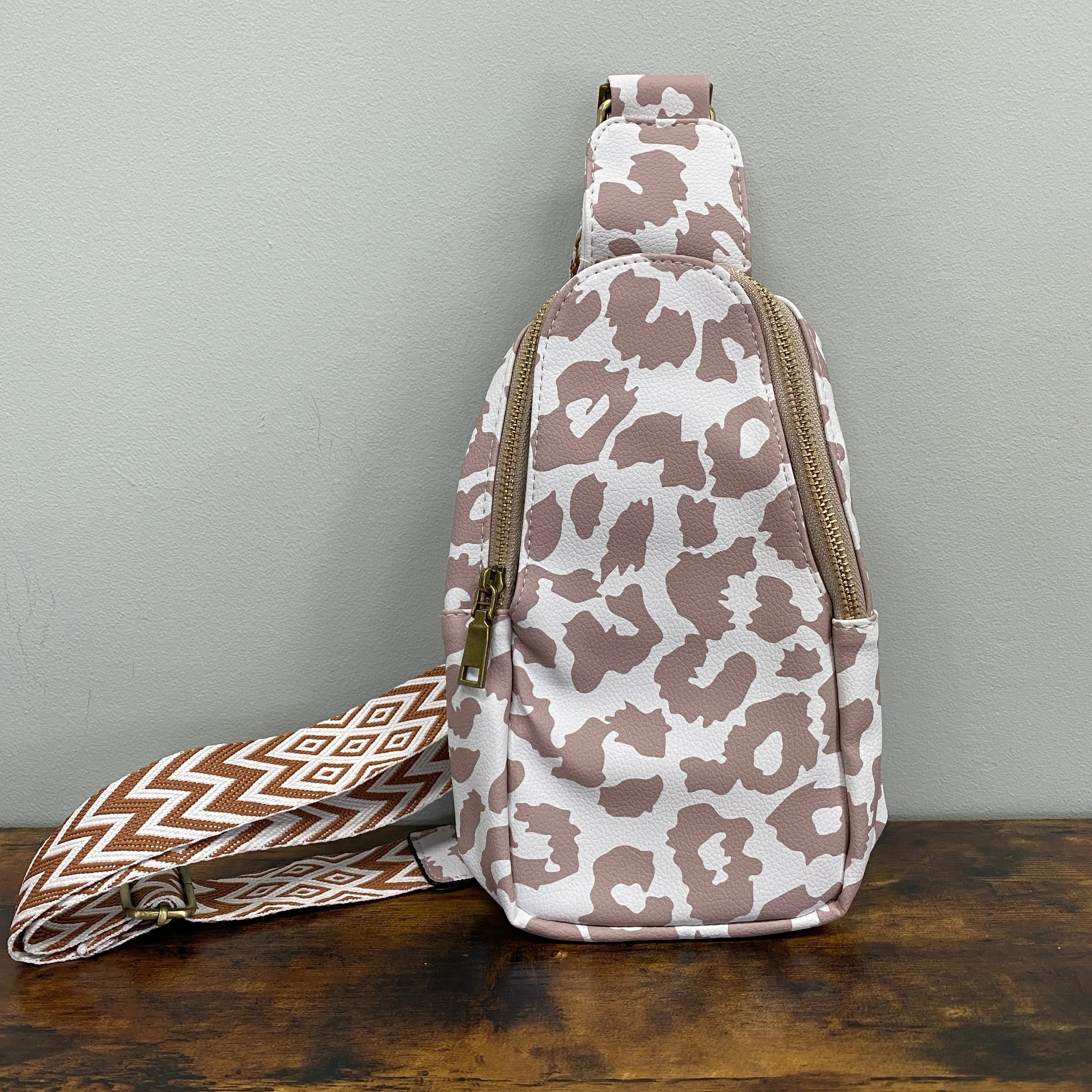 *NEW Sling Crossbody - White Taupe Leopard