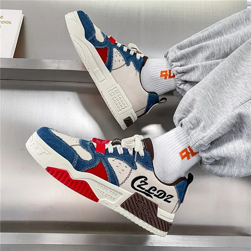 New Style  Denim Canvas Sneakers Men Platform Skateboard Shoes Streetwear Hip Hop Teenager Zapatos Hombre Tenis