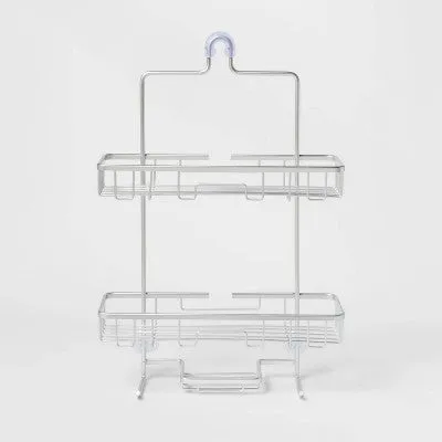 New - Threshold Wide Rustproof Hanging Shower Caddy Aluminum Over Shower Head