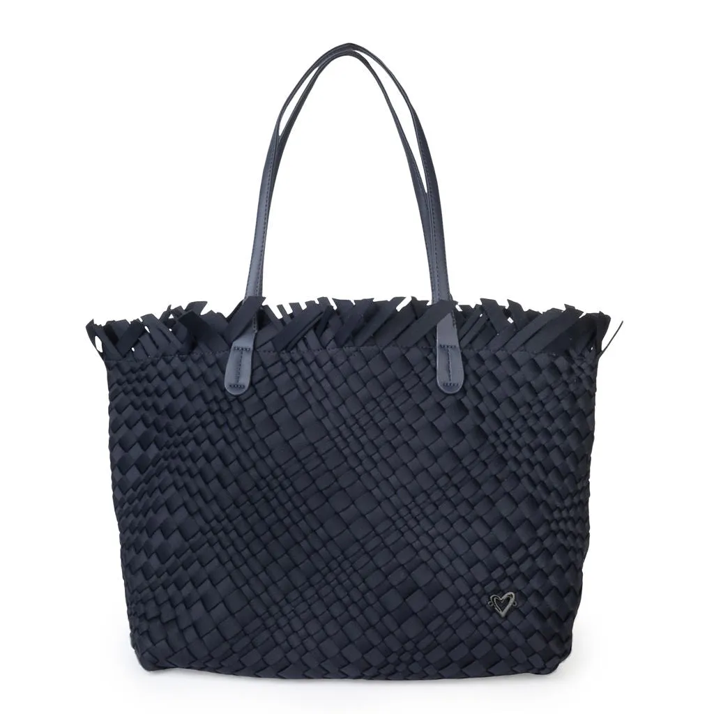 NEW: Vulcan Woven Large Tote (Fringed Top) - Navy