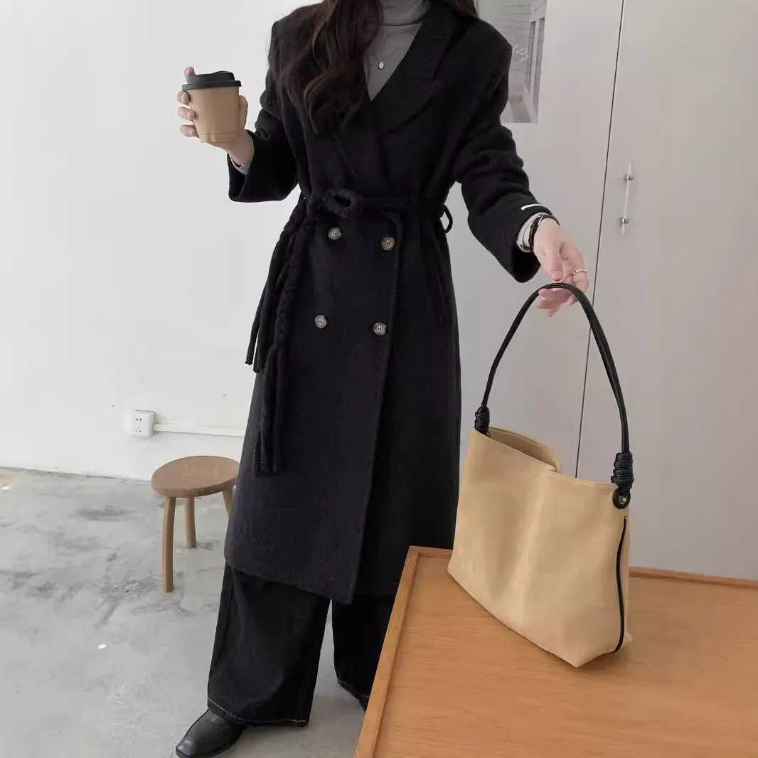 New Waistband Design Double-Sided Wool Coat