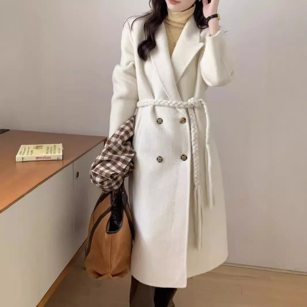 New Waistband Design Double-Sided Wool Coat