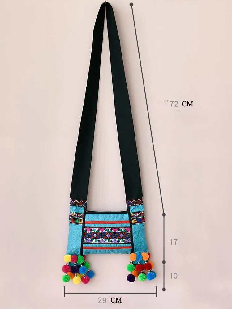 New Wide Shoulder Strap Ethnic Style Embroidered Cloth Bag Single Shoulder Messenger Bag Casual Fringed Bag Small Bag