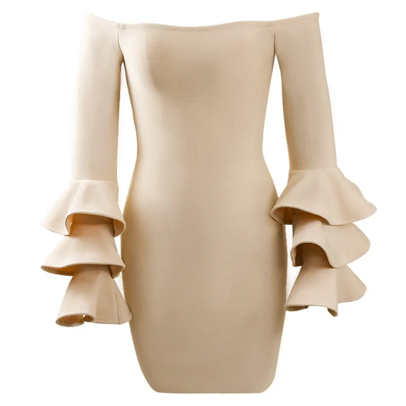 New Winter Fieno Butterfly Long Sleeve Bandage Party Dress