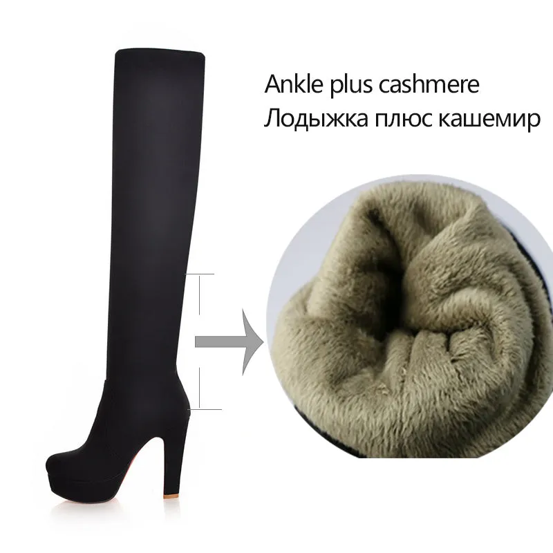 New Women Boots Sexy Fashion Over the Knee Boots Sexy Thin Square Heel Boot Platform Woman Shoes Black size 34-43