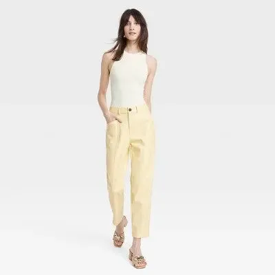 New - Women's High-Rise Faux Leather Ankle Trousers - A New Day Yellow 10