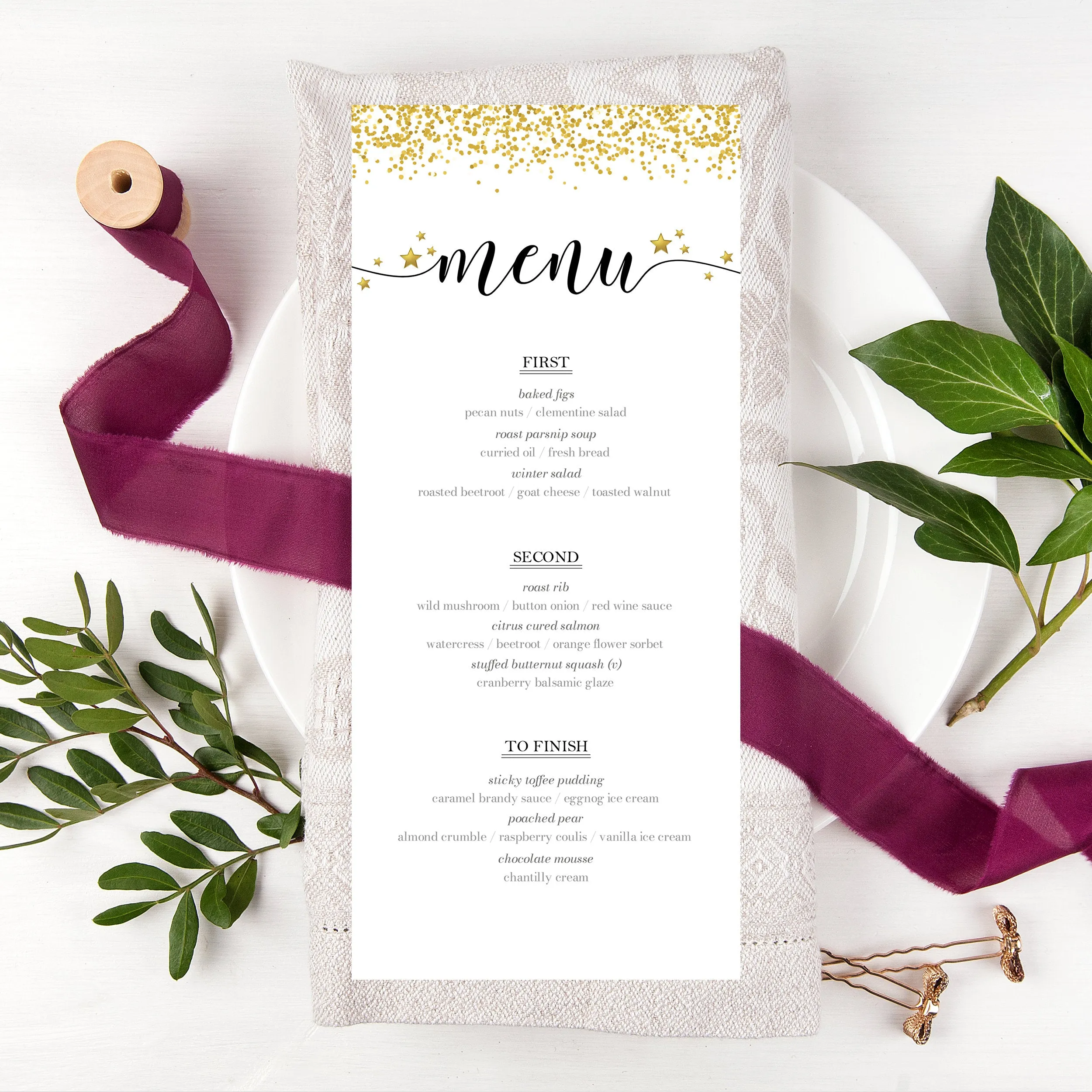 New Years Eve Menu Template, Printable New Years Eve Table Decor, Editable INSTANT DOWNLOAD - NY100