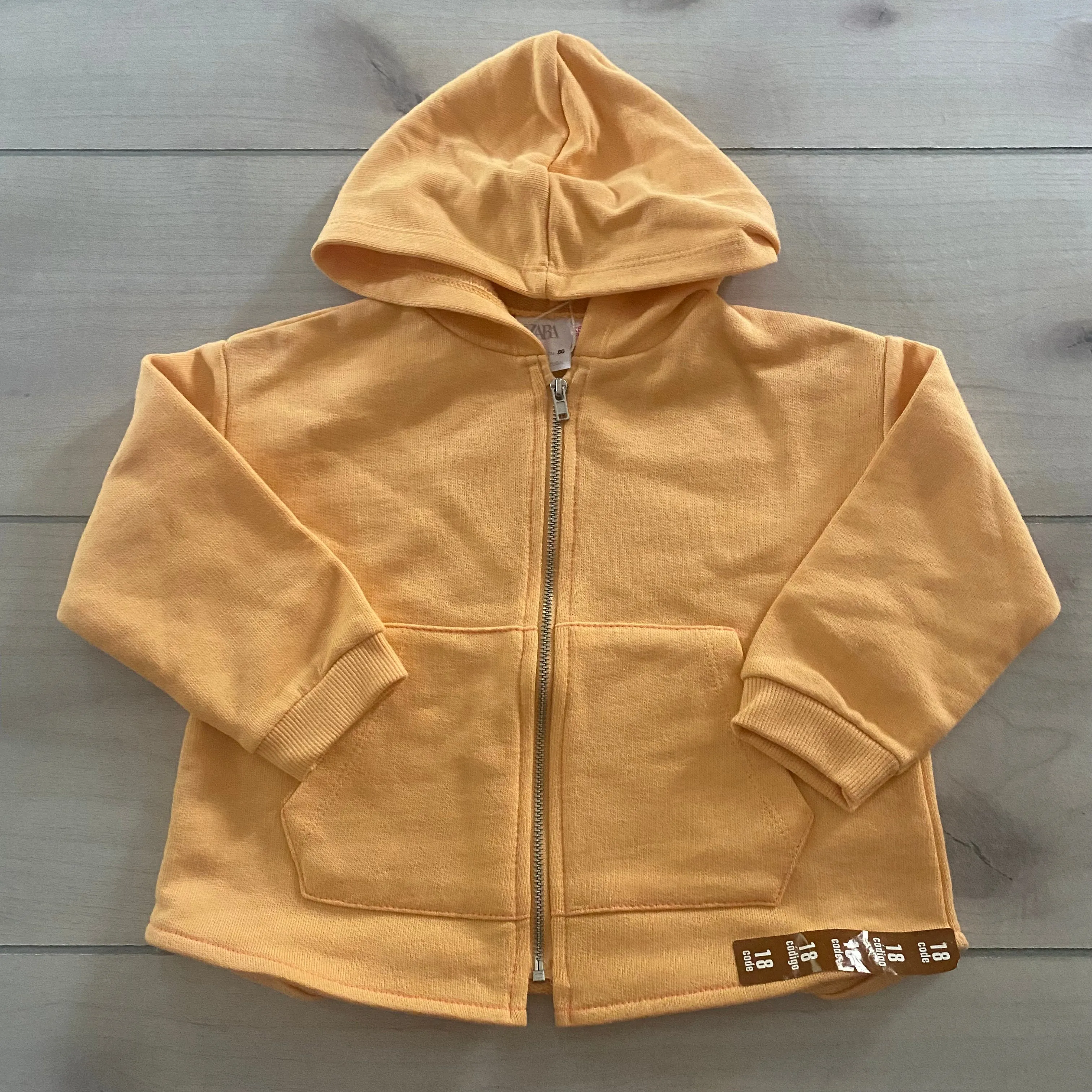 NEW Zara Baby Soft Orange Cotton Hooded Zipper Jacket