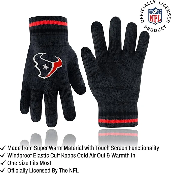 NFL Official Adults Unisex Super Soft Winter Beanie Knit Hat With Extra Warm Touch Screen Gloves|Houston Texans