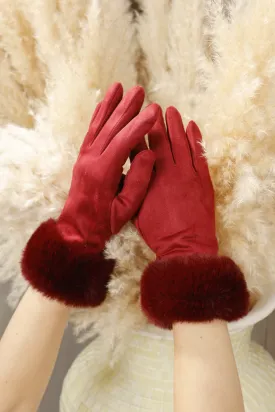 Nicola Fur cuff Gloves Wine