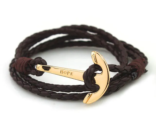 NIUYITID 40cm PU Leather Men Bracelet Jewelry Man Anchor Bracelet Wristband Charm Braclet For Male Accessories Hand Cuff