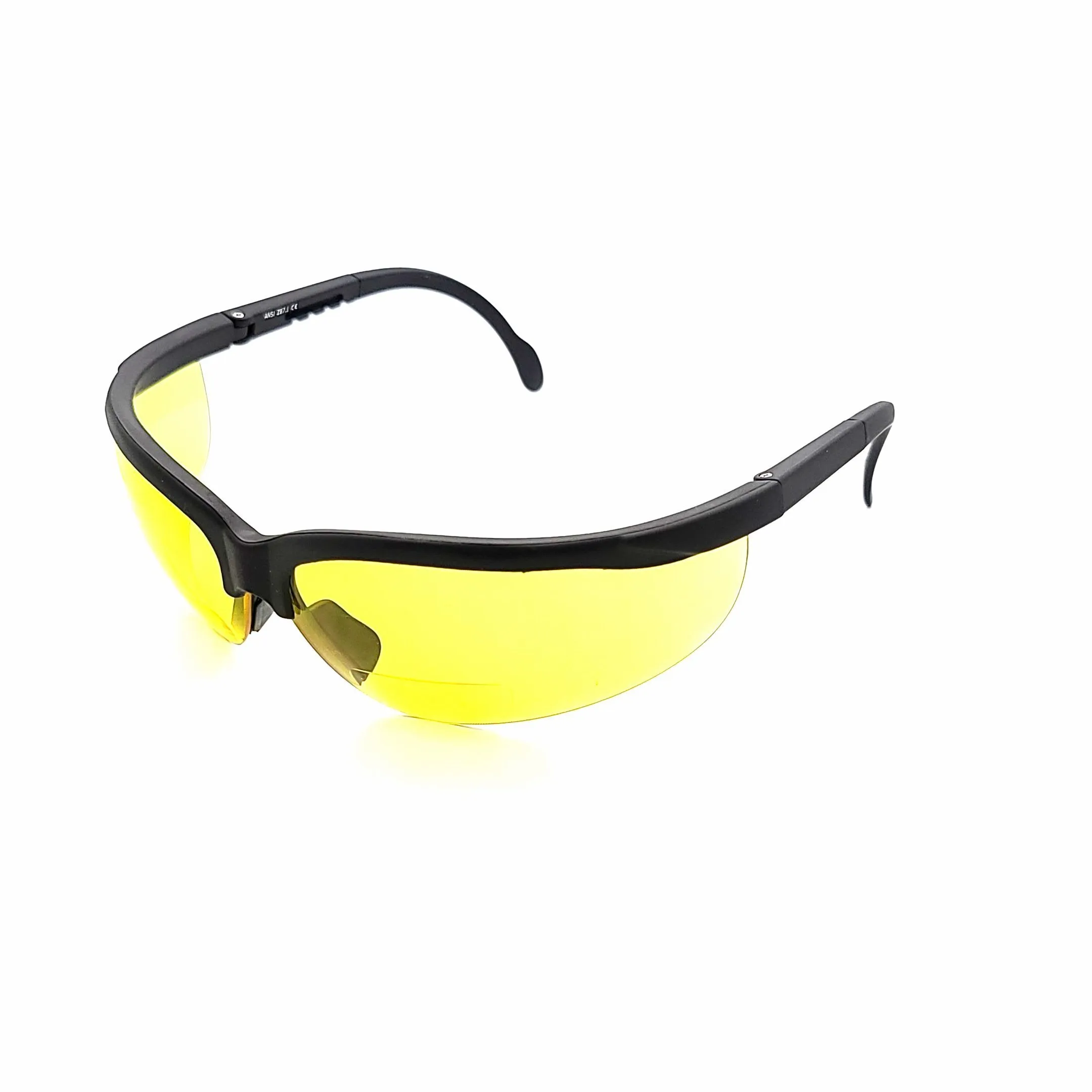 No Sweat Sporty Black Half Frame Bifocal Yellow Lens Safety Glasses For Shooting, Hunting, Golf, Night Driver with Adjustable Temples