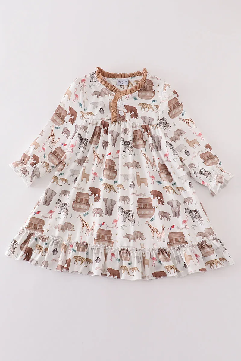 Noah's Ark animal print girl pajama gown