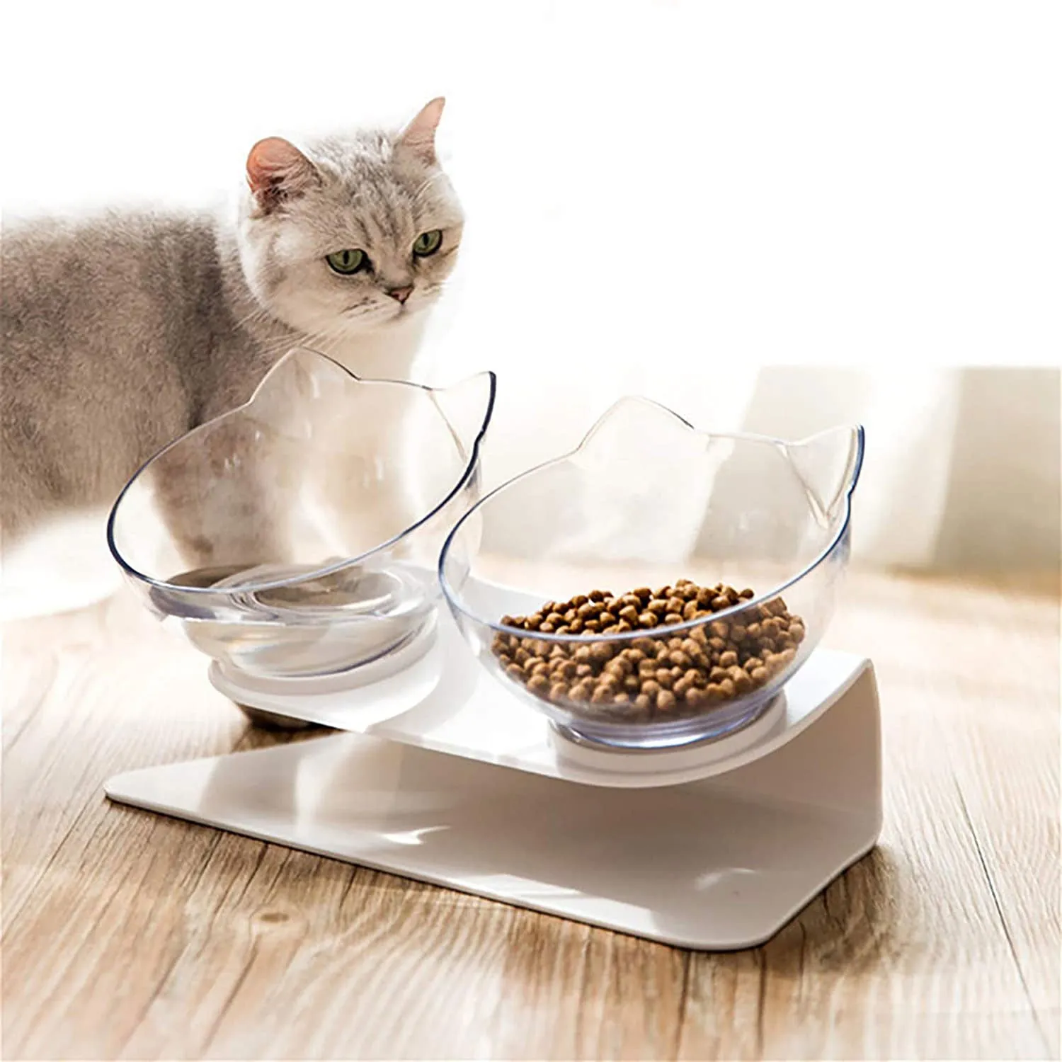 Non Slip Double Pet Food Feeding Bowl With Raised Stand to Protect Cervical Vertebra