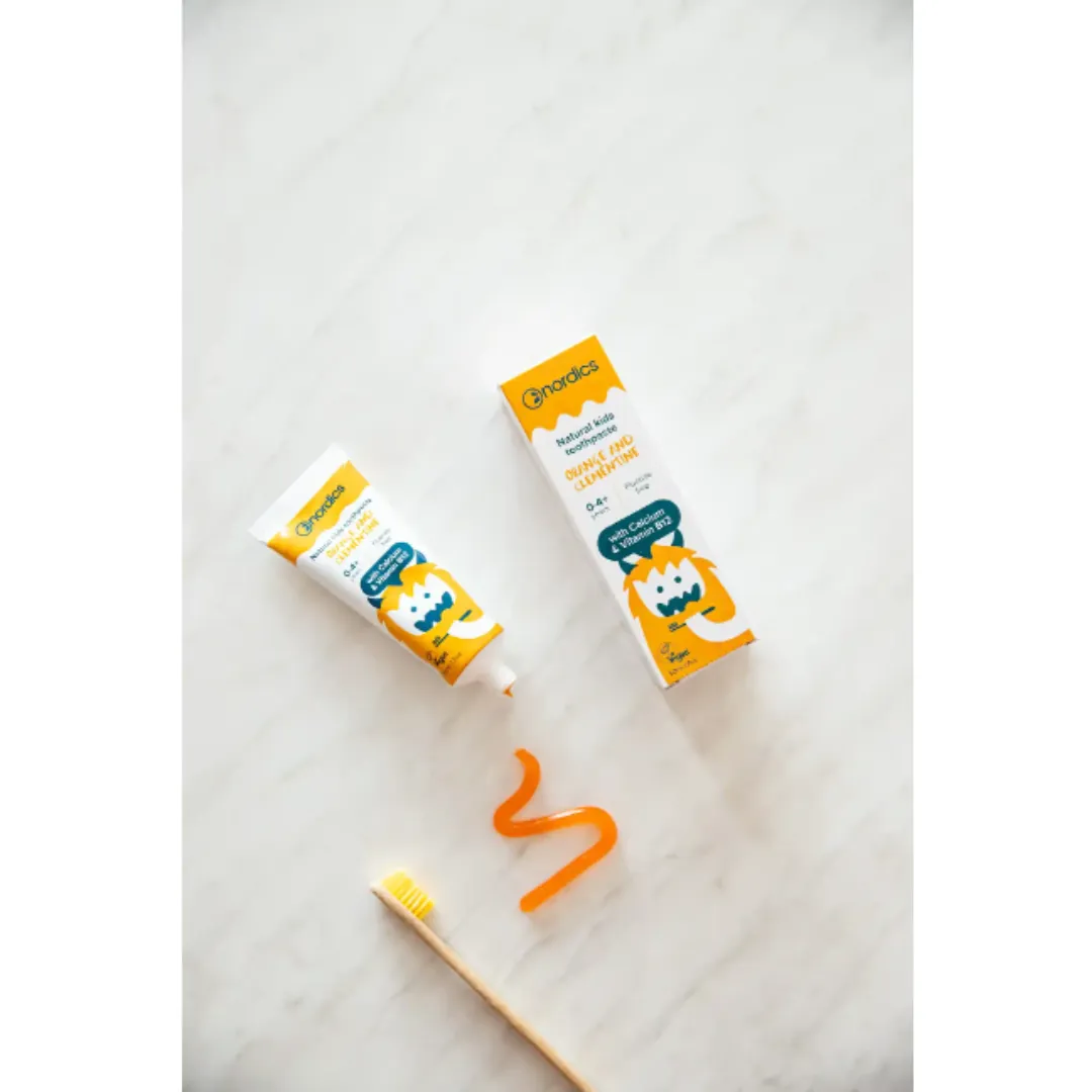 Nordics Natural Toothpaste for children with orange and clementine flavour, FLUORIDE-FREE